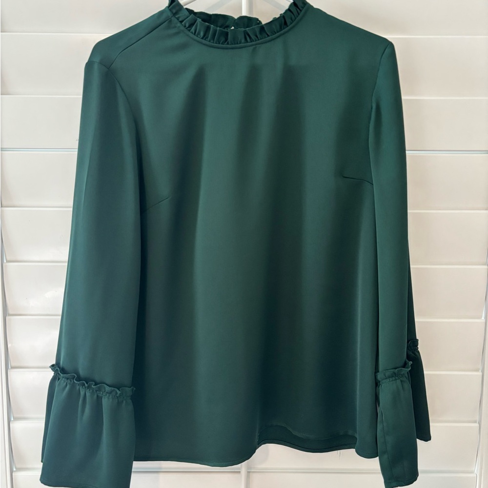 Dalia Green Bell Sleeve Ruffled Blouse